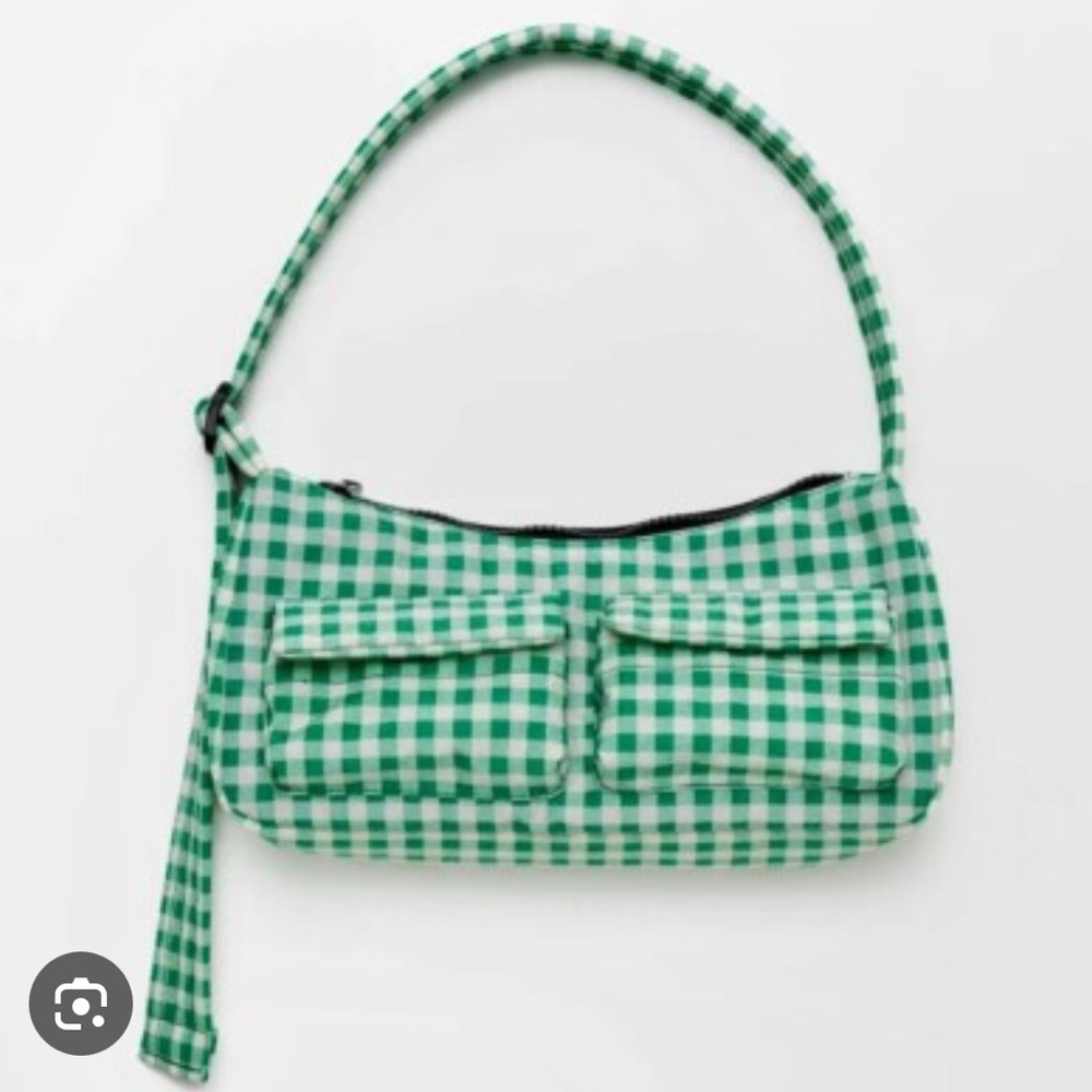 BAGGU: Green Gingham Cargo Shoulder Bag💚